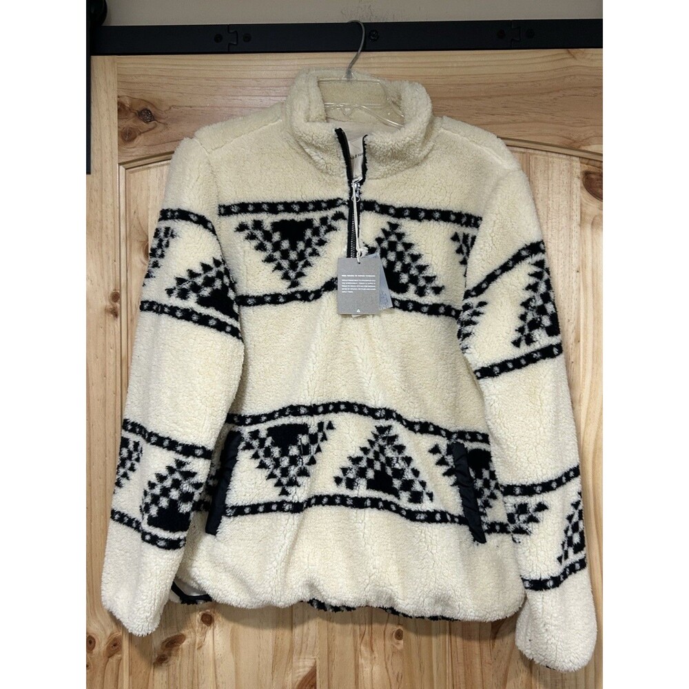 Thread & Supply Women’s Pullover Sherpa Cream Black Aztec Print NWT Size Large